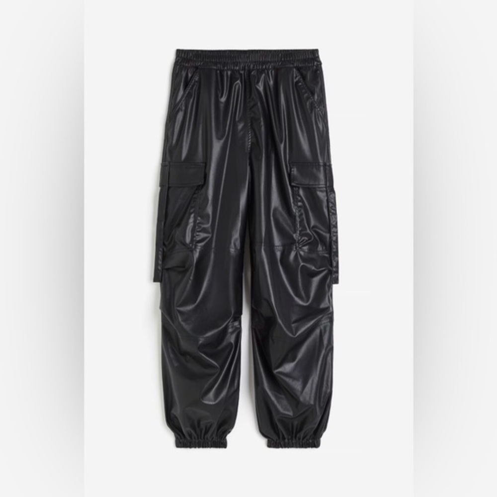 CAVALINI Ci Sono Faux Leather Coated Cargo Jogger Pants Black Size Large